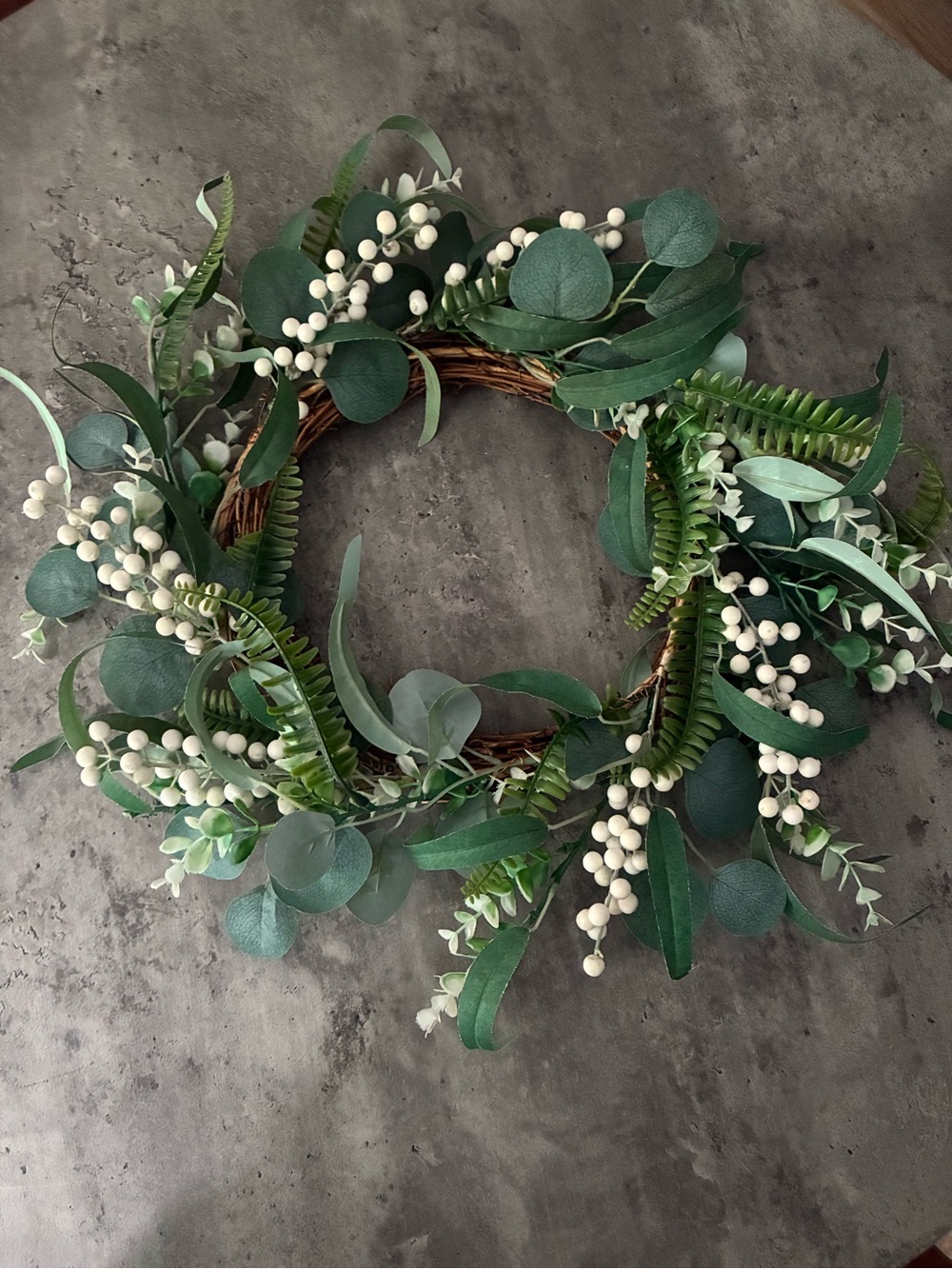 Faux Green Eucalyptus & White Berry Decorative Wreath